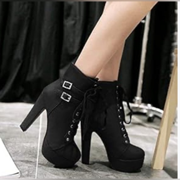 🌼💚 NEW FOREMODE Women Autumn Round Toe Lace Up Chunky Heel Platform Knight Boots - Picture 1 of 8